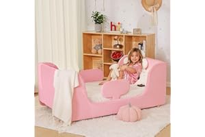 Meulbaty Toddler Bed, Whole Soft Padded Toddlers Floor Bed Frame, Kids Beds with Extra Safety Broad, Toddler Beds for Girls Boys Children - Standard Crib Size (Mattress NOT Included)