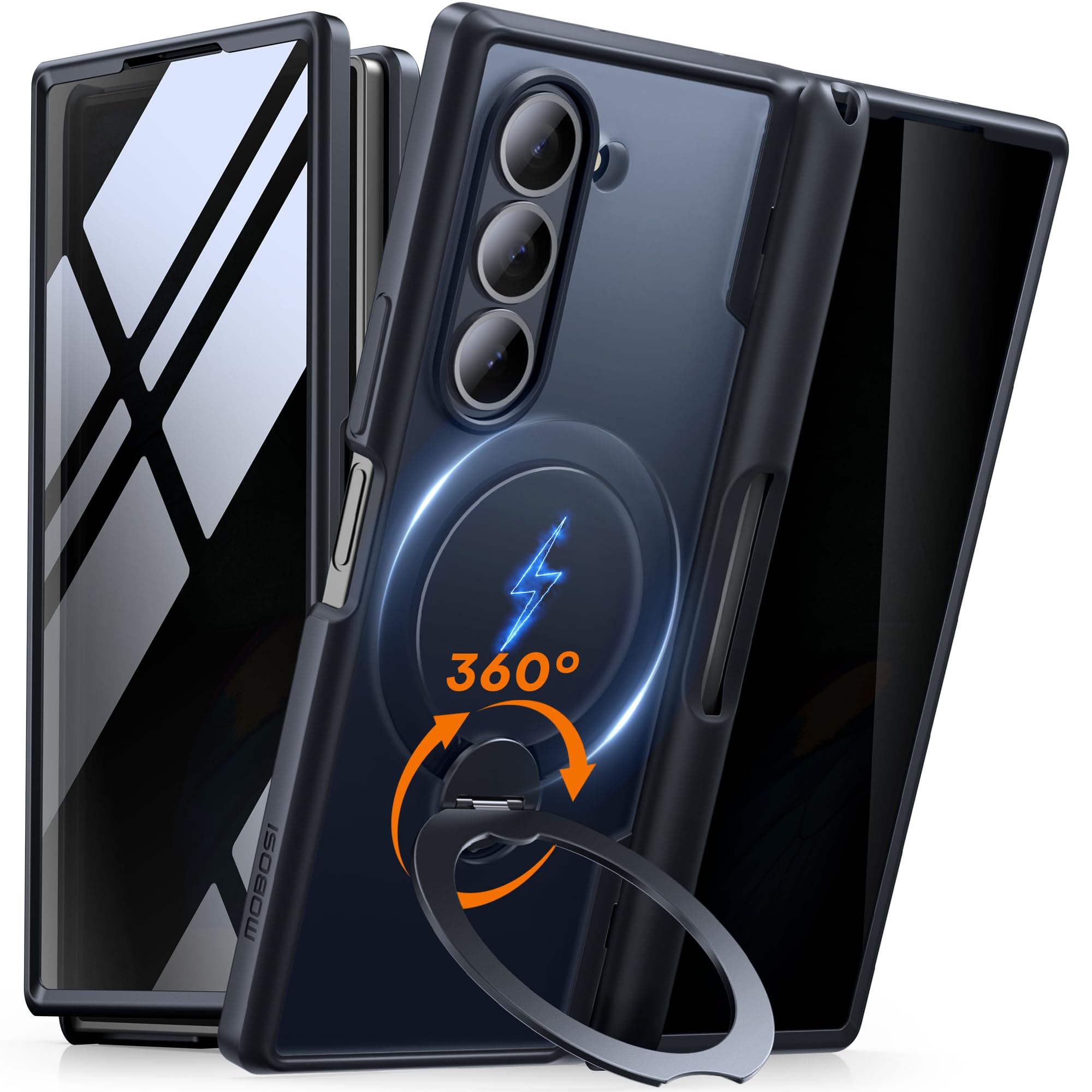 Photo 1 of MOBOSI for Z Fold 5 Case with Rotatable Ring Stand & Privacy Screen Protector, Compatible with Magsafe, 18FT MIL-Grade Protection, Magnetic Shockproof Slim Case for Samsung Galaxy Z Fold5, Black