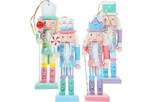 Tofficu 4Pcs Christmas Nutcracker Wooden Nutcracker Hanging Decorations Set 4.7 inch King Soldier Nutcracker for Christmas Tree Hanging Figure Decoration Xmas Party