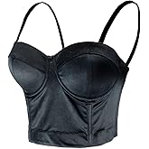 ELLACCI Velvet Soft Bustier Crop Top Push Up Women's Corset Top Bra Black