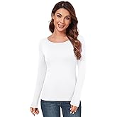AUHEGN Women's Scoop Neck Tops Long Sleeve Slim Fit T Shirt Thermal Blouse Basic Layer Shirts