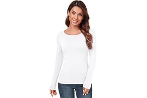 AUHEGN Women's Scoop Neck Tops Long Sleeve Slim Fit T Shirt Thermal Blouse Basic Layer Shirts