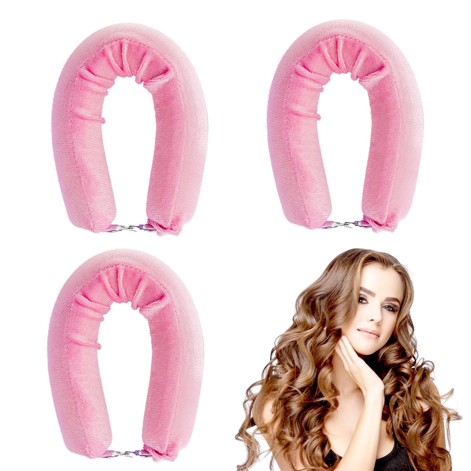 3 Pcs Heatless Blowout Rods, Heatless Curls, Heatless Curling Rod, Overnight Blowout Rods, Blow out Rods - No Heat Curls to Sleep for Curl Rods, Women Long Hair Styling Tools for All Hair, Pink