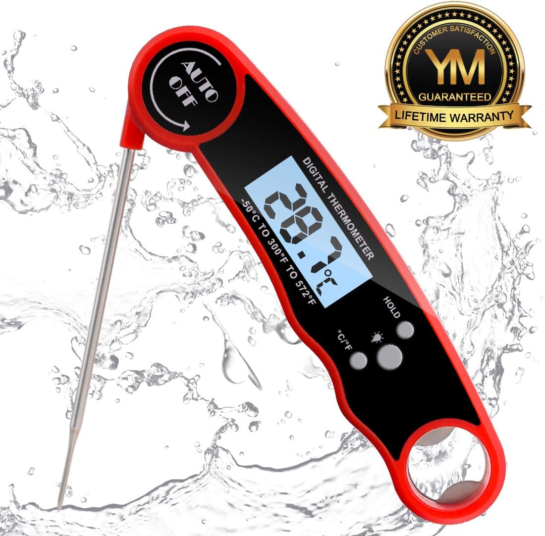 Instant Read Meat Thermometer-Waterproof Ultra Fast Thermometer with Backlight & Calibration,Best Digital Meat Thermometer for Grilling,Cooking,Food,Candy,Beef,Bread,Cakes,BBQ
