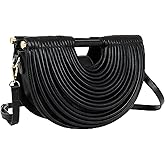 Ophlid Half-Moon Clutch Purse for Women Wedding Woven Evening Shoulder Bag Top Handle Gold Party Prom Handbag