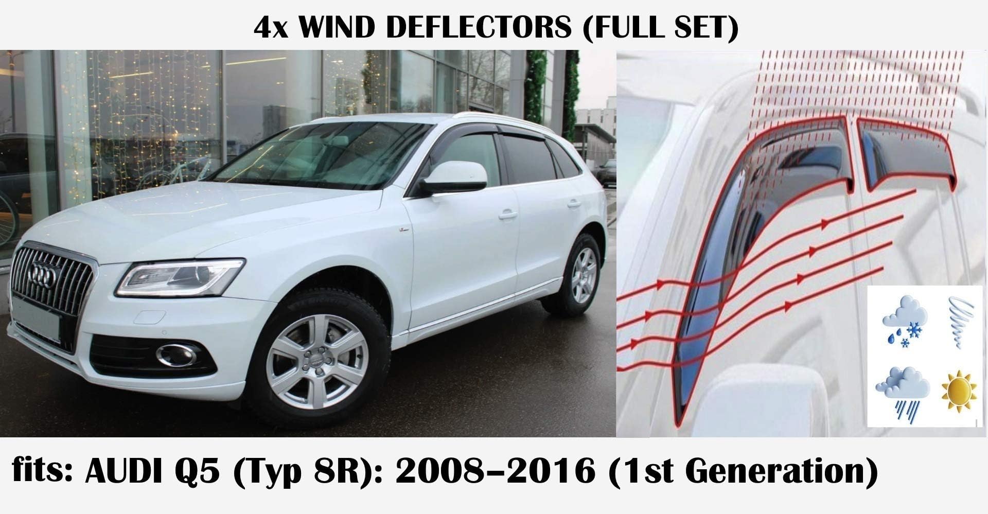 Mrp Set Of 4 Wind Deflectors Compatible with AUDI Q5 RS Q5 (typ 8R) 2008 2009 2010 2011 2012 2013 2014 2015 2016 Acrylic Glass Side Visors PMMA