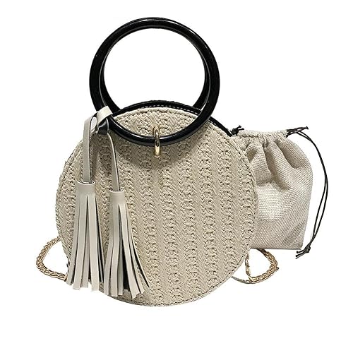 BEBIG Messenger Bag,Summer Women Round Ring Beach Shoulder Bag Woven Chain Messenger Handbags