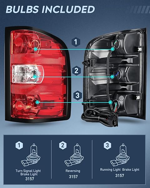 NILIGHT HEADLIGHT AND TAILLIGHT ASSEMBLY COMPATIBLE WITH 2007 2008 2009 2010 2011 2012 2013 SILVERADO 1500 2007-2014 SILVERADO 2500HD 3500HD CHROME HOUSING AMBER REFLECTOR WITH RED HOUSING TAIL LIGHT