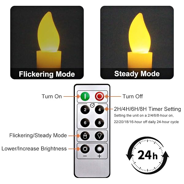 KITHOUSE 10 SET CHRISTMAS WINDOW CANDLES LIGHTS WITH TIMER BATTERY OPERATED ELECTRIC LED TAPER CANDLES FLAMELESS FOR WINDOWS, GOLD CANDLE HOLDERS, SUCTION CUPS & 20 PCS BATTERY INCLUDED (10 SET)
