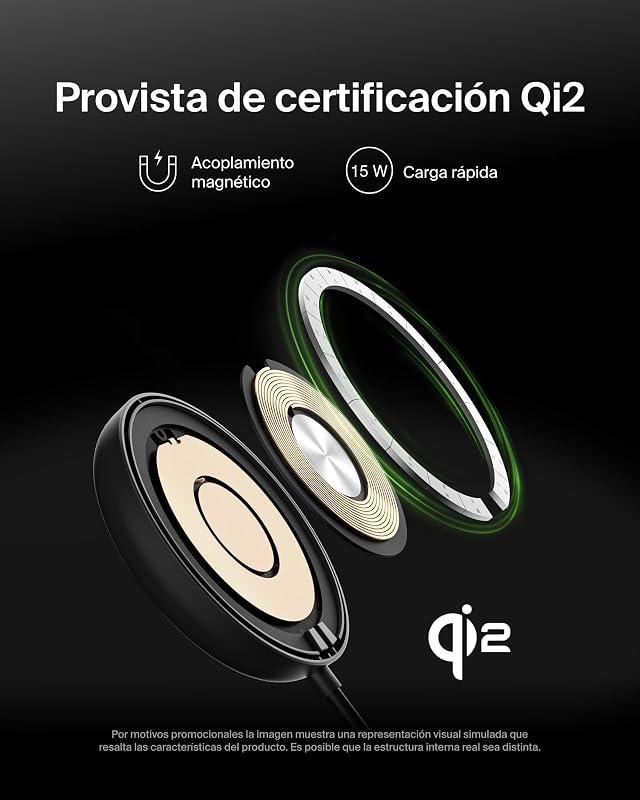 Carregador sem fios compatível com MagSafe, base de carregamento magnético de 15W, certificação Qi2, iPhone 17, Air, Samsung Galaxy S25, Pixelsnap e AirPods - com fonte de alimentação - Preto