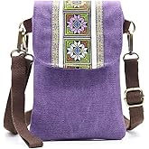 SILKAREA Vintage Embroidered Canvas Flip Small Crossbody Bag Cell Phone Pouch for Women Wristlet Wallet Bag Coin Purse