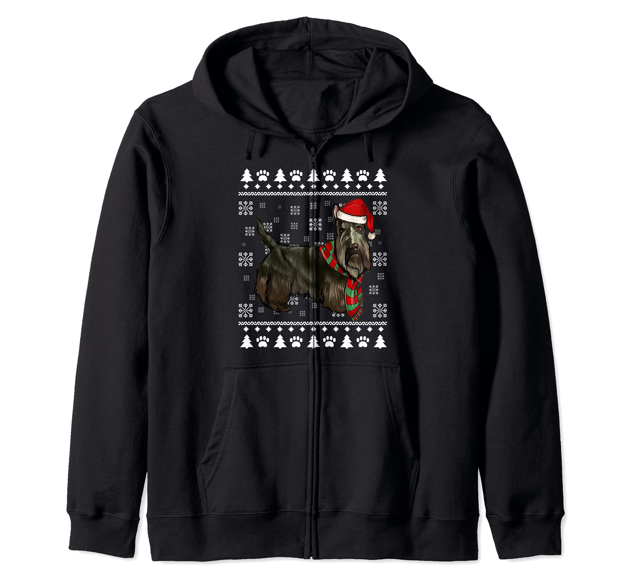Scottish Terrier Dog Santa Hat Xmas Ugly Christmas Zip Hoodie