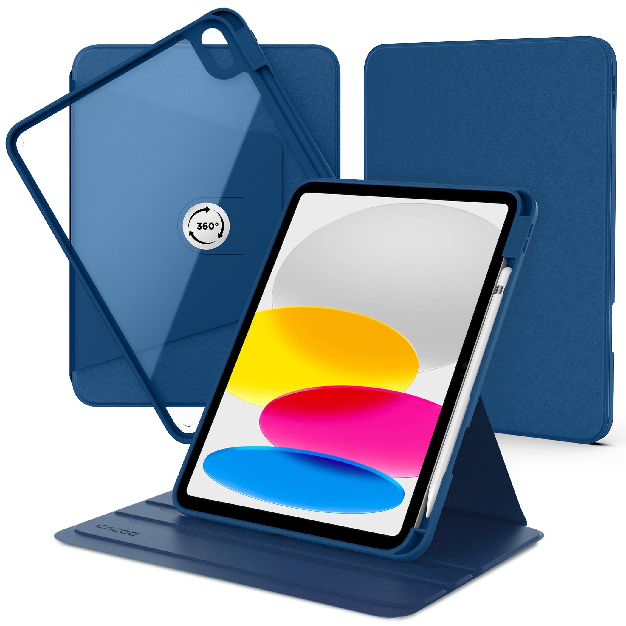 Photo 1 of CACOE 360 Rotating Case for iPad (A16) 11th/10th Generation with Pencil Holder 2025/2022 11/10.9 inch, Shockproof Cover for iPad 11/10 Gen with Stand Function, Sky Blue