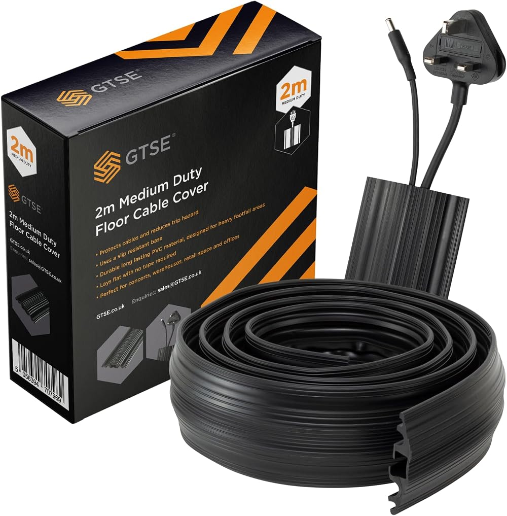 GTSE Floor Cable Cover Protector 2m Black - Prevent Trips, Durable PVC