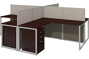 BUSH FURNITURE Bush Business Furniture Easy Office 4 Person L Shaped Cubicle Desk with Drawers, 60W x 45H, Mocha Cherry Satin