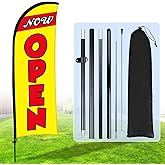 Buryeah Now Open Flag Banner for Business Advertising 7 x 5.4 ft Feather Flag Sign with Flagpole Ground Stake Portable Bag Opening Signs Banner Set for Outside Business(Yellow)