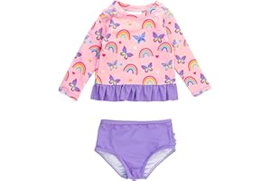 RuffleButts Baby/Toddler Girls Long Sleeve Rash Guard UPF50+ Sun Protected Bikini Swimsuit