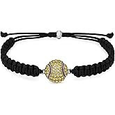 Sportybella Softball Bracelet, Adjustable Black Paracord with Rhinestone Softball Charm, Softball Jewelry, Accessories & Gifts for Players and Teams