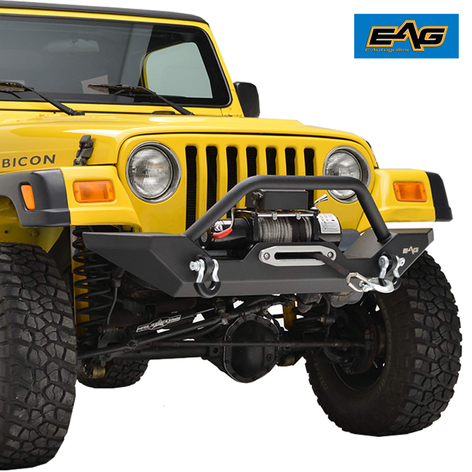 EAG Steel Front Bumper with Winch Plate Black Textured Fit for 8706 Wrangler TJ YJ Buy Online