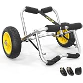 Bonnlo Kayak Cart Canoe Dolly Fishing Kayak Accessories Carrier Foldable Paddle Board Trolley Boat Trailer Transport with NO-Flat Airless Tires Wheels and 2 Ratchet Straps