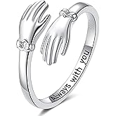 ZOEXUE S925 Sterling Silver Hug Rings for Women Adjustable Hugging Hands Ring with Gift Box & Card Hugs Thumb Band Jewelry Birthday Gifts for Granddaughter Daughter Mom Sister Friends