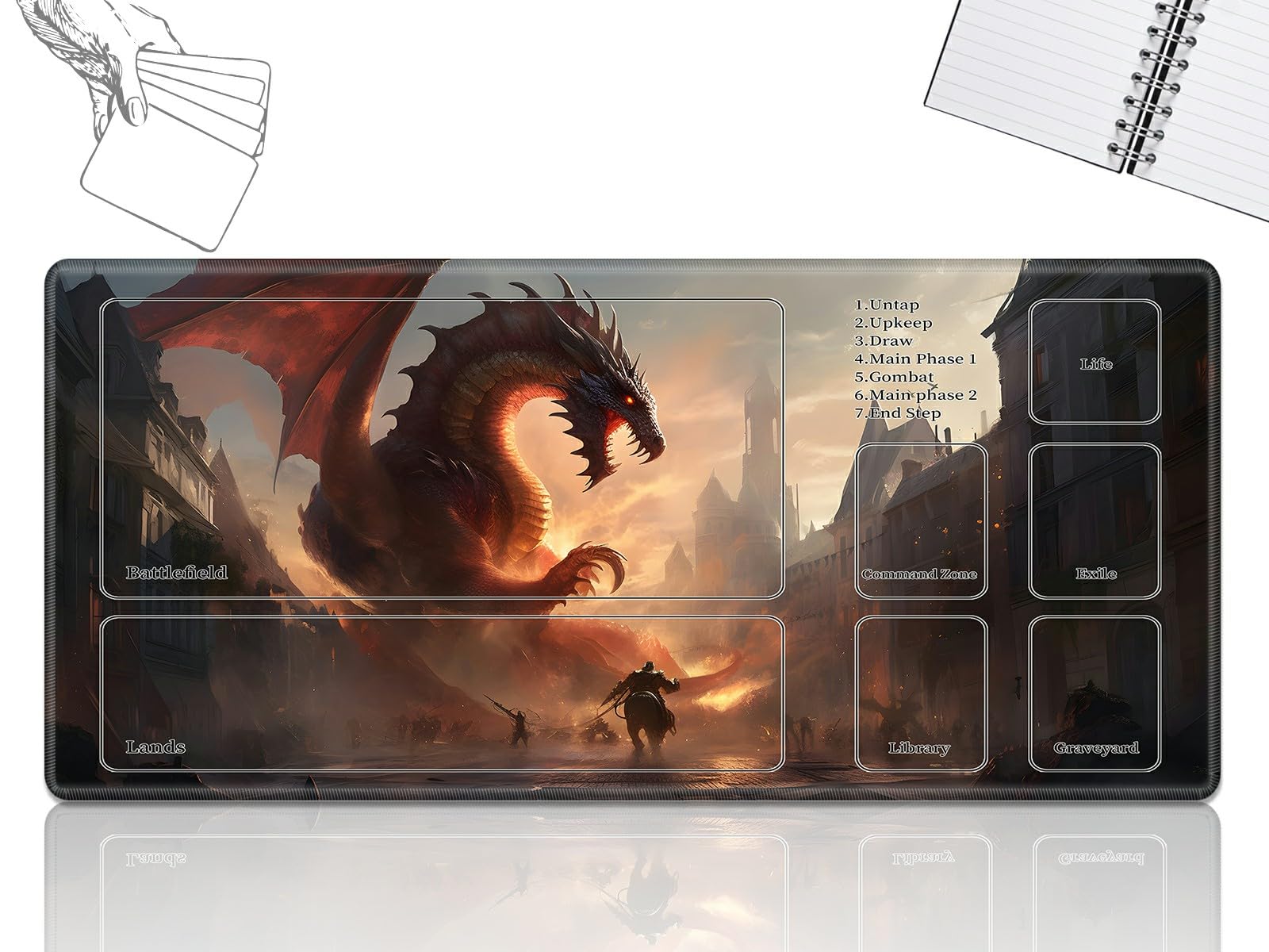 Photo 1 of GFRGTFHYT Playmat for MTG Cards Game Mat with Stitched Field Rules Zones Play Mat Desk Mats Size 24 x 14 inch Mouse Pad Mousepad for MTG Card Game Playing for Beginner, Cool Dragon