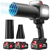 DEGGE Brushless Leaf Blower Cordless, Handheld Leaf Blowers with LED Work Light, Two Interchangeable Nozzles, Turbo Jet Blower for Lawn Care, Patio Cleaning, Garage Dust & Outdoor Use