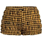 SOLY HUX Women's Ruffle Shorts Plaid Y2k Lace Bloomers Elastic Waist Frill Bottoms Gingham Micro Boyshorts