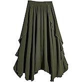SHENHE Women's Plus Size High Waist Ruffle Flowy Maxi Skirt A Line Asymmetrical Renaissance Skirt