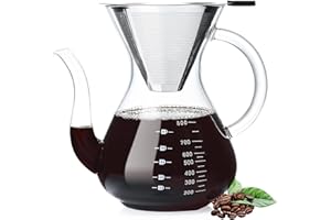 Unbreakable - Pour Over Coffee Maker with Double Stainless Filter 34 fl oz, Thickened Heat-Resistant Borosilicate Glass Pour Over Coffee Dripper, Stovetop Safe