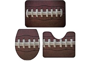Queenker 3 Pieces Bath Rug Set Toilet Seat Cover American Football Print Contour Rug, Pedestal Mat and Toilet Lid Cover，Non-Slip Bathroom Floor Mat 20''x31''+16''x18''+16''x20''