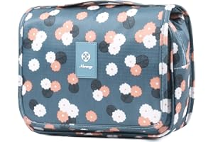 Narwey Hanging Toiletry Bag for Women Travel Makeup Bag Organizer Toiletries Bag for Travel Size Cosmetics Essentials Accessories (Blue Flower)