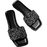 Verdusa Women's Rhinestone Sandals Glitter Casual Sandal Flats Open Toe Sparkle Slides