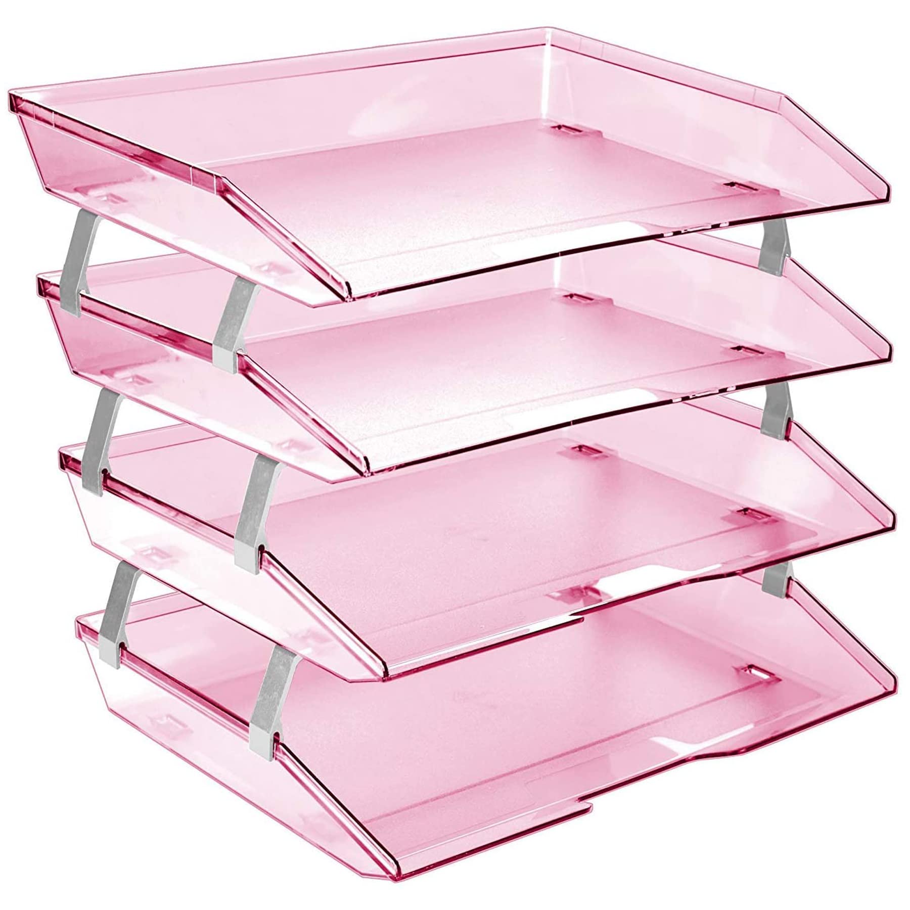 Acrimet Facility 4 Tier Letter Tray, Side Load, Letter Size/A4, Desktop File Organizer, Plastic (Clear Pink)