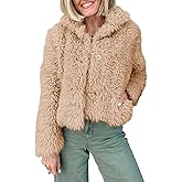 Tankaneo Womens Cropped Faux Fur Coat Lapel Collar Button Down Fluffy Jackets Winter Outerwear