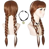 morvally Long Brown Braided Cosplay Wig for Women