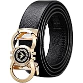 VANNANBA Mens Leather Ratchet Belts Slide Dress Belt for men Automatic Buckle with Gift Box