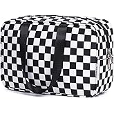 Narwey Large Toiletry Bag Women Cosmetic Bag Travel Makeup Bag Organizer Medicine Bag for Toiletries Essentials Accessories (Black Checkerboard, Large)