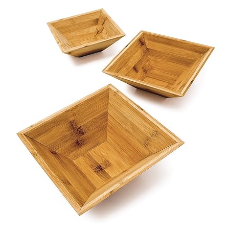 Relaxdays Bambus Schalen im 3er Set als schicke Dekoschale und Obstschale quadratische Schälchen in 3 verschiedenen Größen Sn