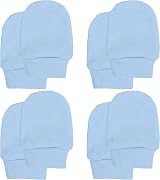 Soft Touch 100% Cotton Baby Anti Scratch Mittens 4 Pack Blue