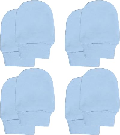 Soft Touch 100% Cotton Baby Anti Scratch Mittens 4 Pack Blue