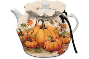 HUISEFOR Fall Pumpkin Tea Cozy for Teapot Tea Kettle Cover Warmer Washable Heat Resistance Teapot Cover Coffee Pot Dust Cover Farmhouse Thanksgiving Kitchen Decor