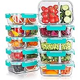 KOMUEE 10 Packs 30oz Glass Meal Prep Containers 2 Compartments,Glass Food Storage Containers with Lids,Airtight Glass Lunch Bento Boxes,Oven,Freezer and Dishwasher Safe, Green