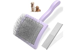 SACCISON 2PCS Slicker Brush for Dogs & Pet Comb,Professional Dog Grooming Brush (Goldendoodles,Poodles,Labradoodles) with Extra Long Pins to Effectively Remove Tangles, Knots and Mats (Light Purple)