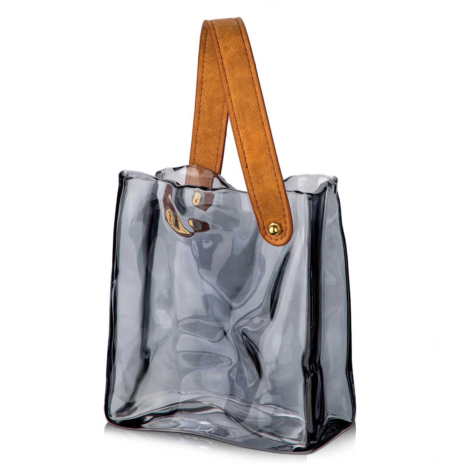 Hollyone 17cm Thickened Glass Vase for Flowers, Black Flower Vase for Room Decor Aesthetic, Unique Vases with Handle for Wedding, Living Room, Mantel, Shelf, Home Decor, Bedroom, Kitchen Decorations