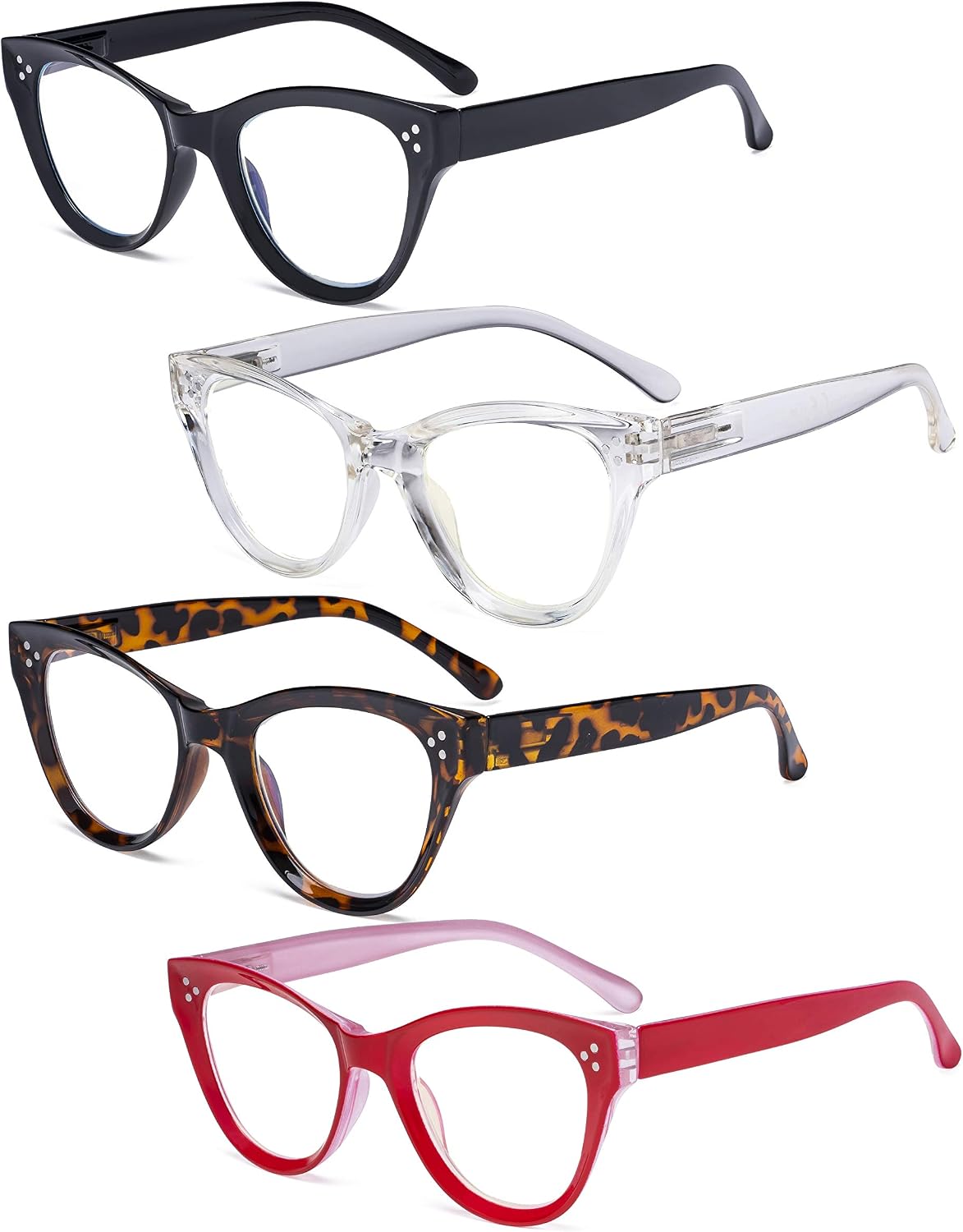 Eyekepper 4-pack Cateye Design Reading Glasses Oversized Readers for Women Reading +1.00, 4 works Mix