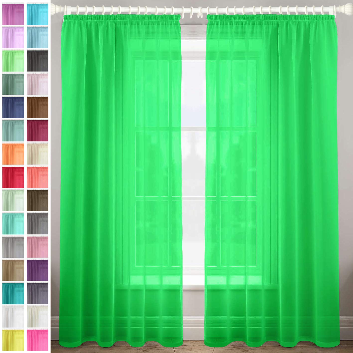 Megachest gathering tape voile curtain(apple green, W 56" x L 48" (2 Panels))