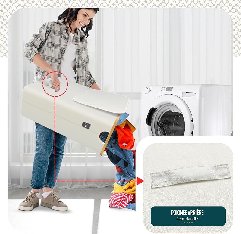 ® Cesto Ropa Sucia con Tapa 145L Cesta para la Colada Cubo Ropa Sucia Plegable con Ruedas Bolsas Interiores Extraíble Asas de Bambú Laundry Basket para Lavandería Dormitorio Cuatro de Baño Beige