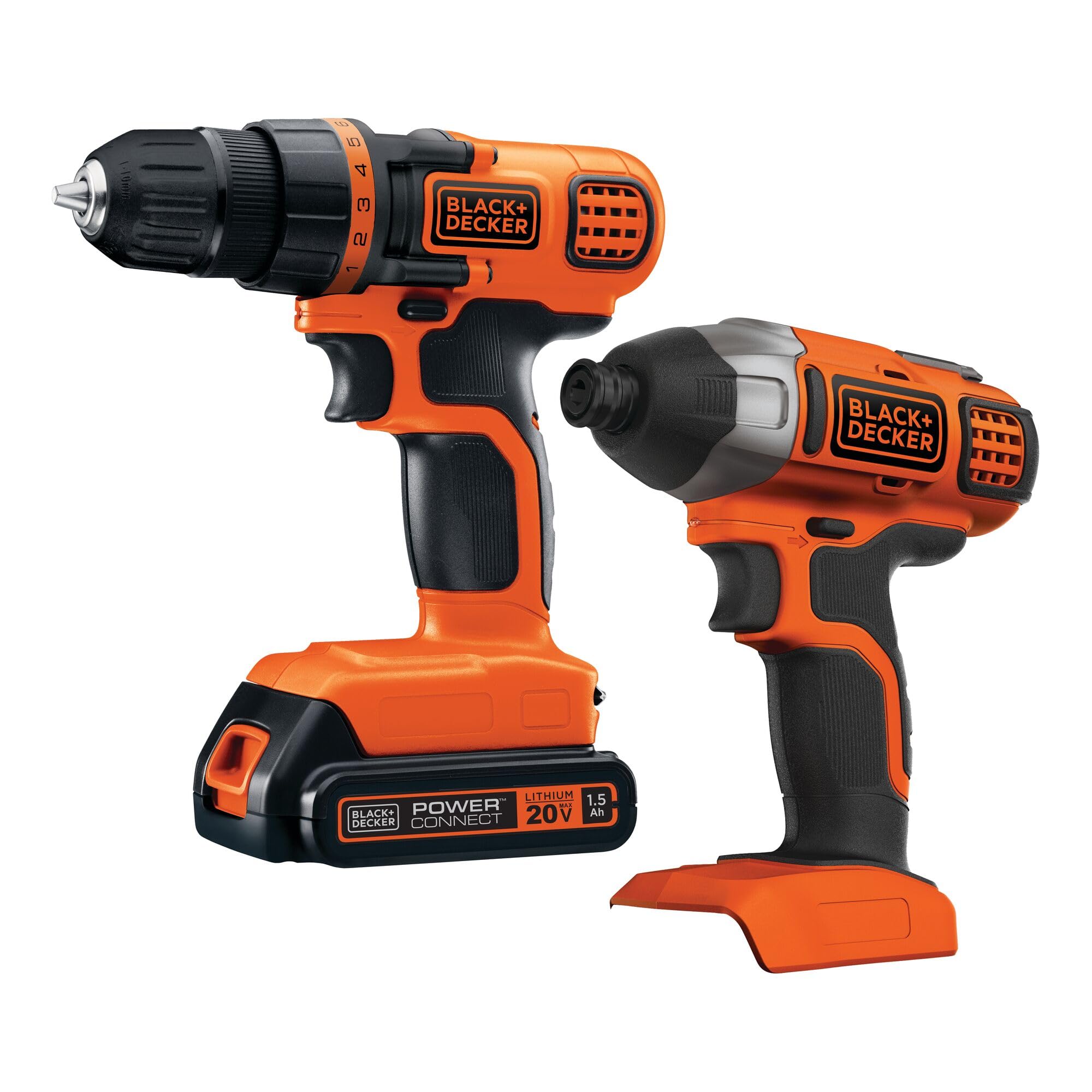 BLACK+DECKER 20V MAX Taladro inalámbrico y atornillador de impacto, kit combinado de herramientas eléctricas con batería y cargador (BD2KITCDDI)
