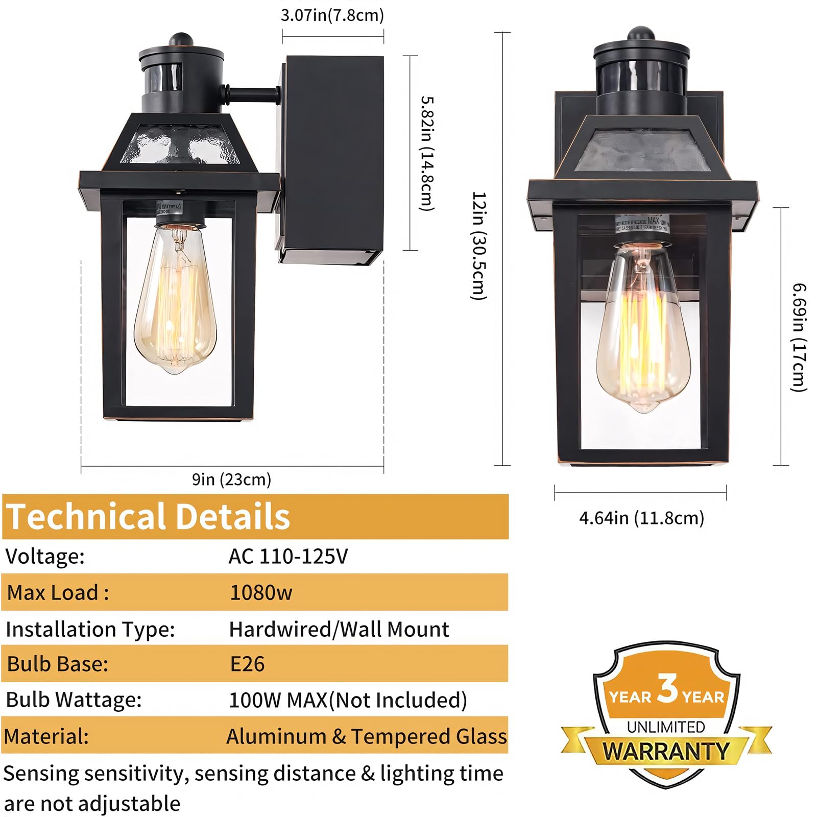 Porch Lights with GFCI Outlet, Dusk to Dawn Outdoor Lights with Outlet, 3 Lighting Modes Exterior Light Fixture Waterproof, Outside Lights for House Front Door Patio Garage